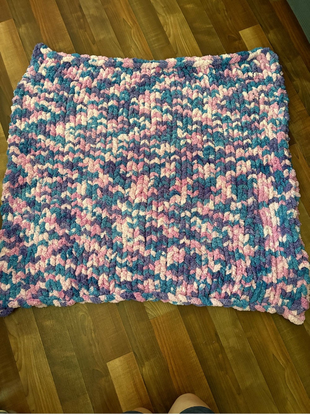 Handmade  by Me, Cozy Chenille throw Pink, Purple and Blue.